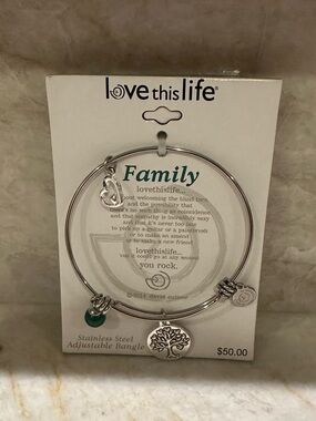 Silver Family Charm Bangle Bracelet